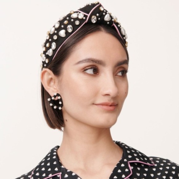Lele sadoughi x  roller rabbit jeweled headband pearl hearts crystal nwot main image 4